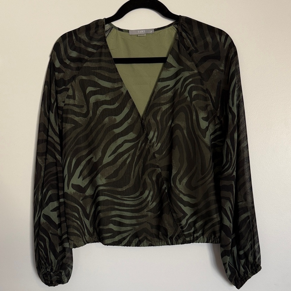 Tart Green Zebra Print Wrap Blouse